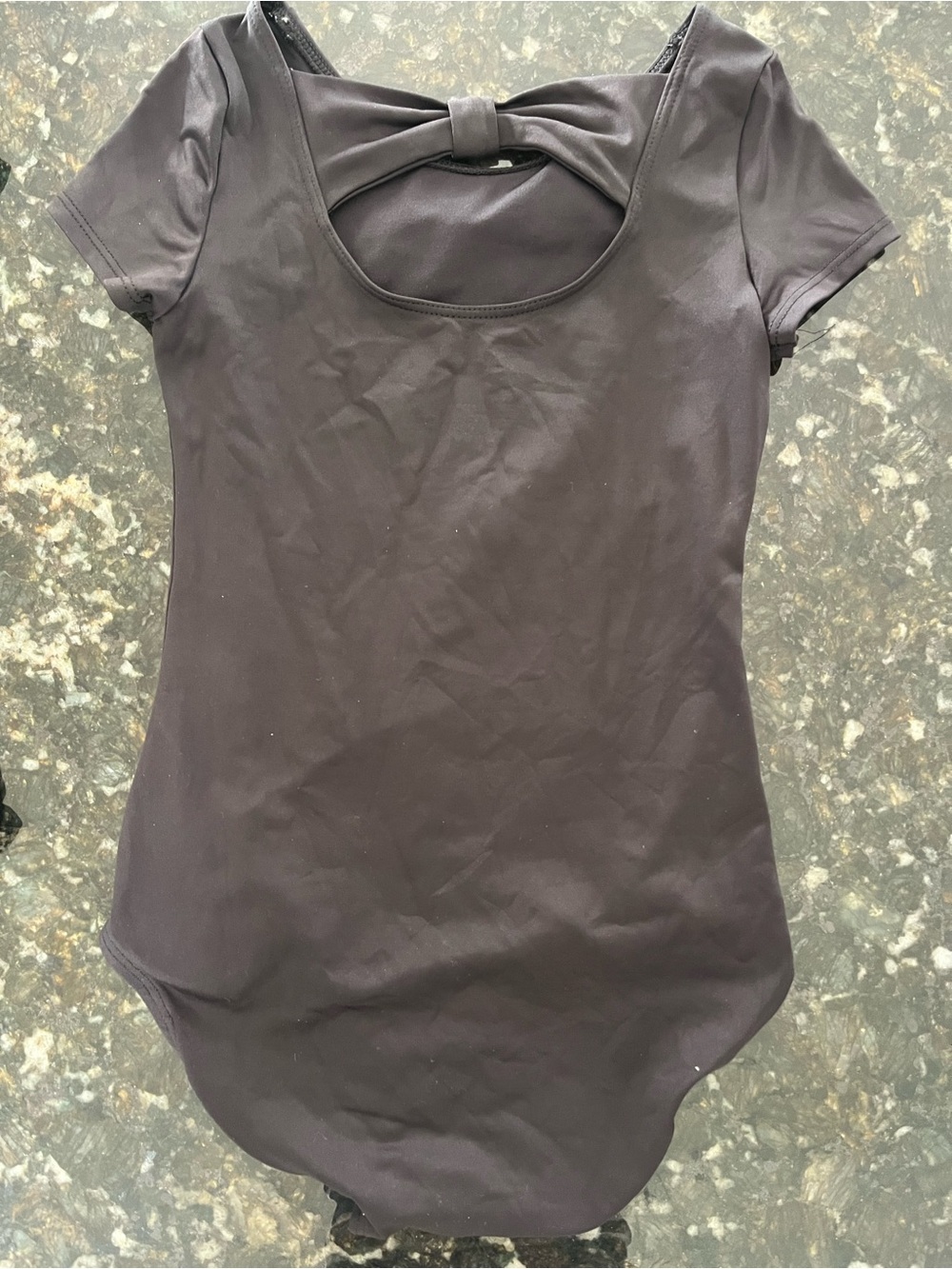 Justice Black Short-Sleeve Bodysuit with Back Bow Cutout Size 7/8